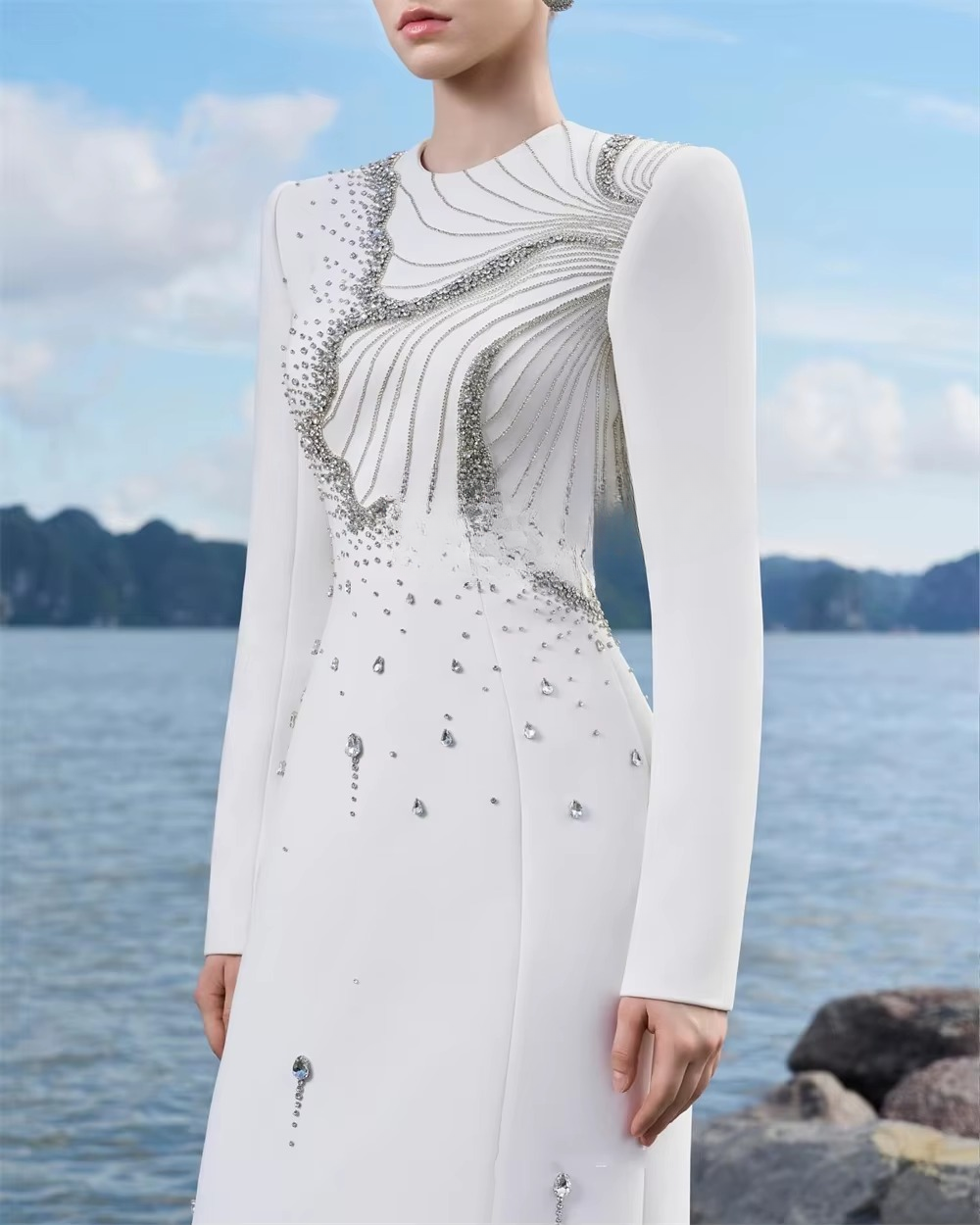 Elegant Jersey Flower Beading Sequined Straight Scoop Neck Long Dresses - Image 3