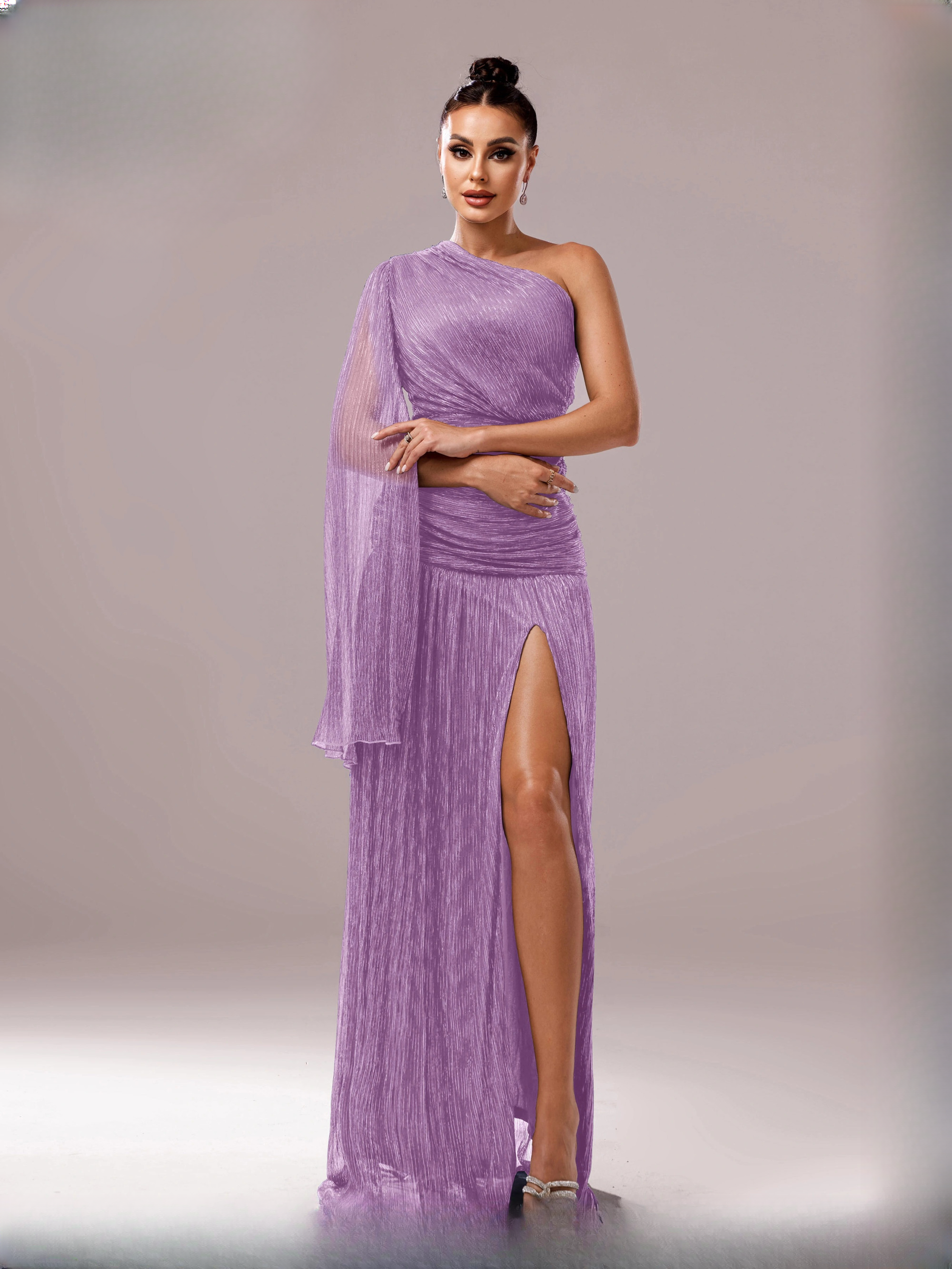 Elegant One Shoulder synthetic fiber Asymmetrical Slit Dress - Image 13