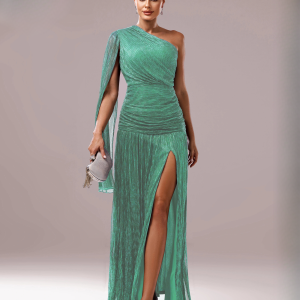Elegant One Shoulder synthetic fiber Asymmetrical Slit Dress