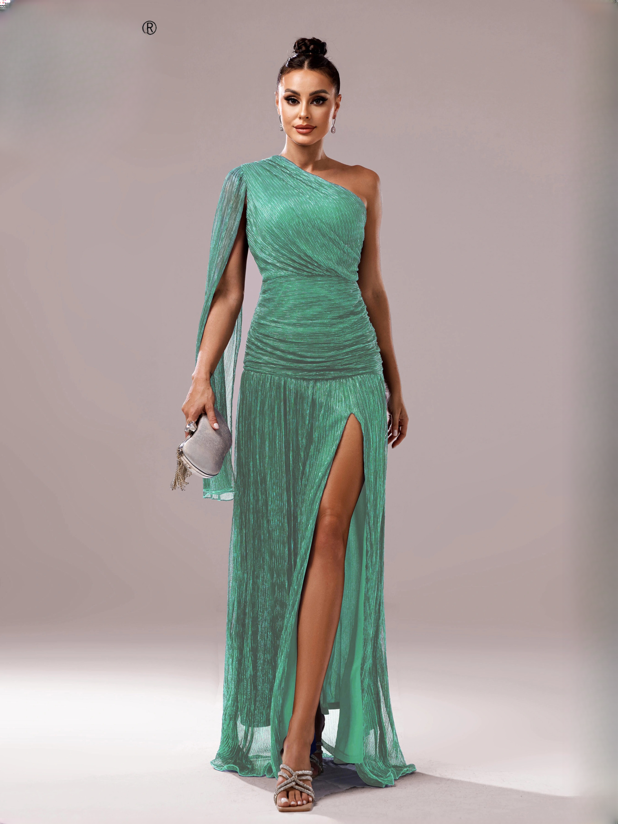 Elegant One Shoulder synthetic fiber Asymmetrical Slit Dress