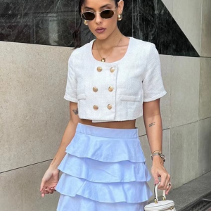 Casual Solid High Waist Classic Pleated Cotton Mini Skirt