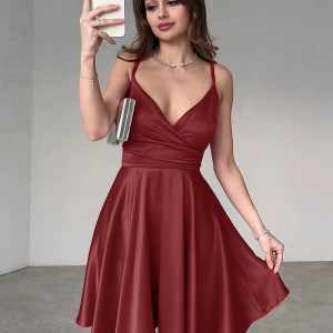 Elegant High Waist Pleated Spaghetti Strap Sleeveless Mini Dresses