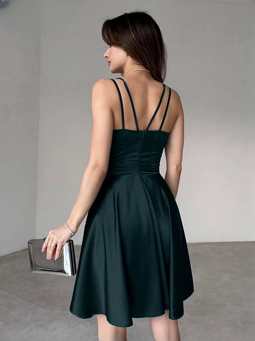 Elegant High Waist Pleated Spaghetti Strap Sleeveless Mini Dresses - Image 4