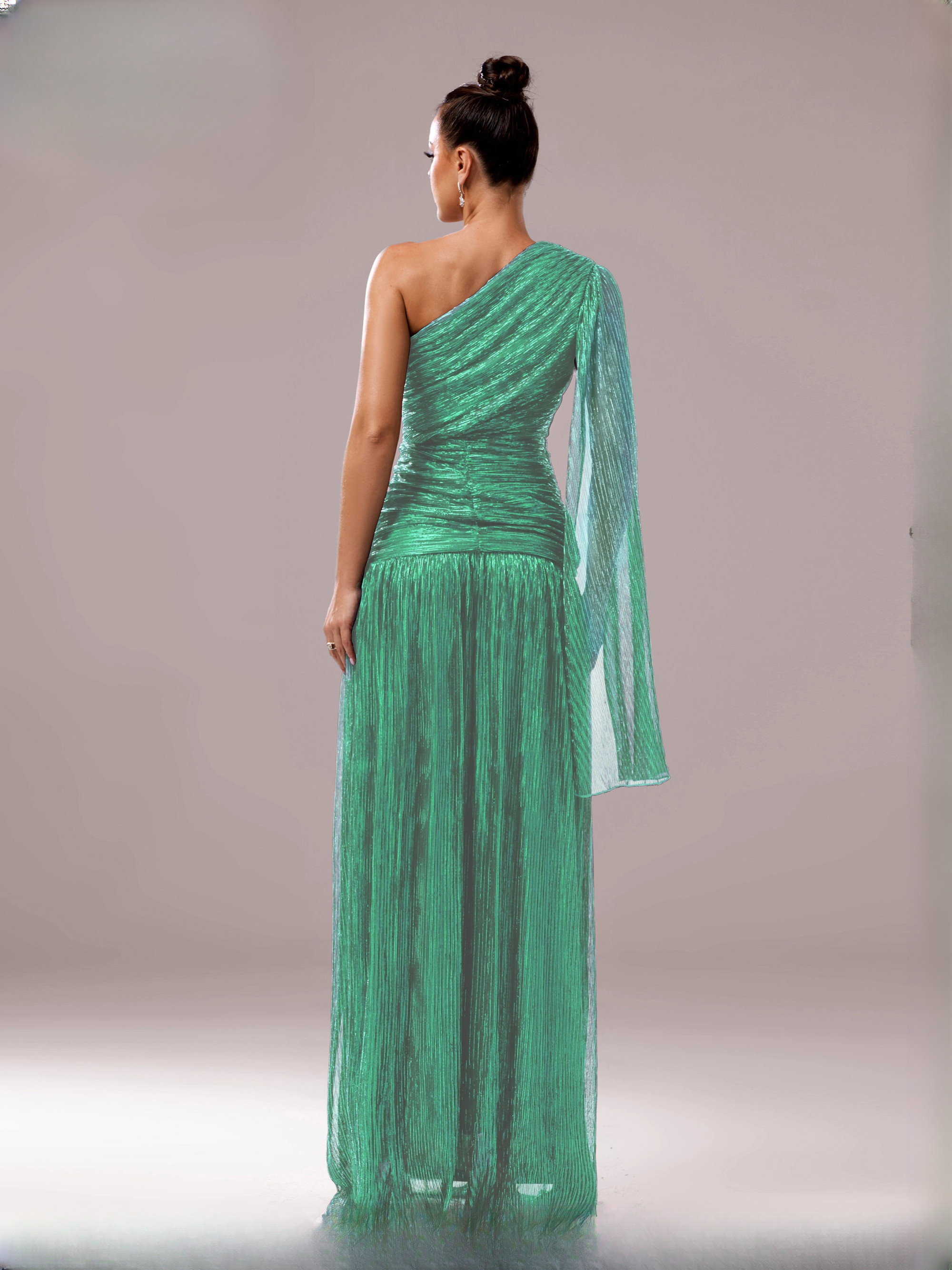 Elegant One Shoulder synthetic fiber Asymmetrical Slit Dress - Image 3
