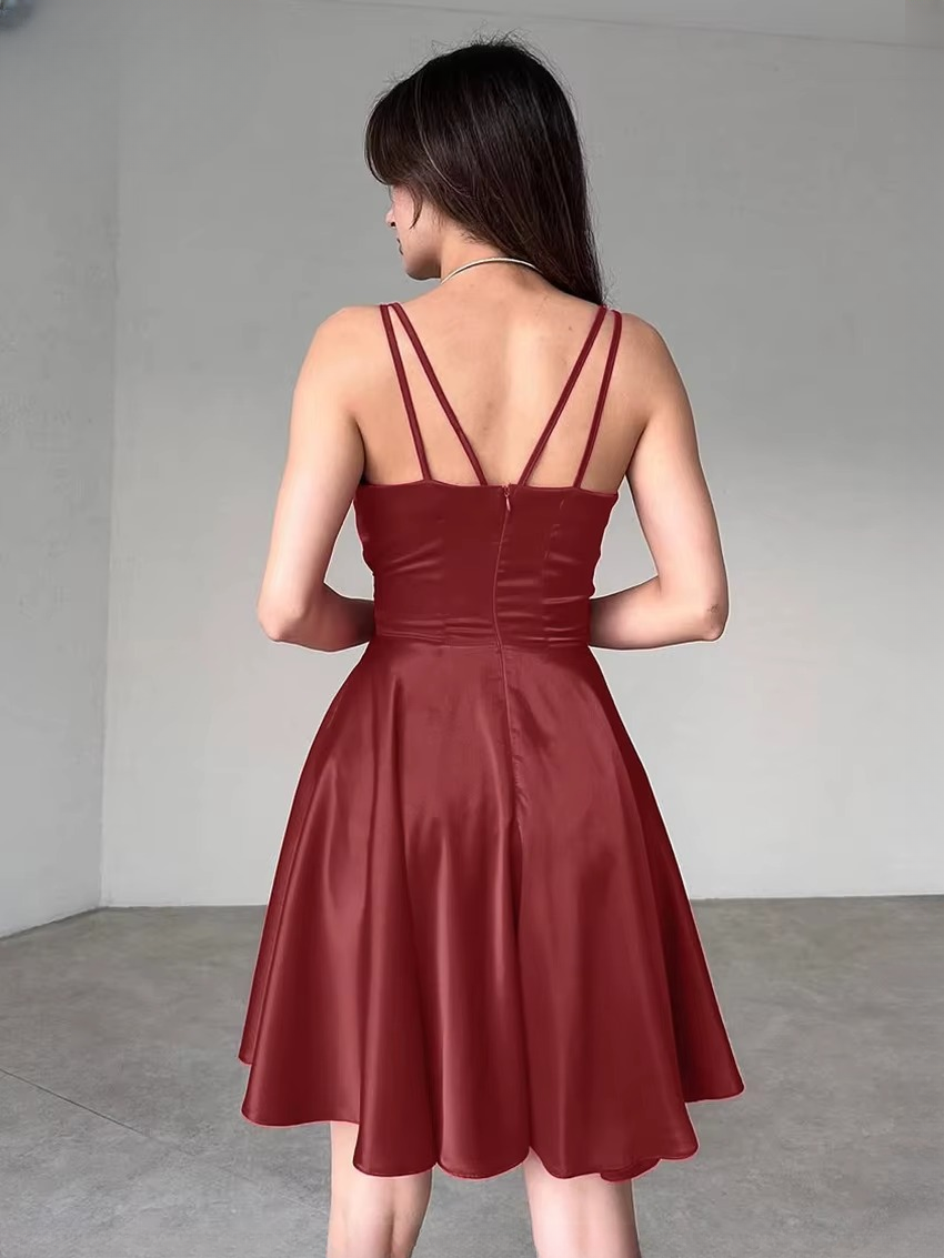 Elegant High Waist Pleated Spaghetti Strap Sleeveless Mini Dresses - Image 2