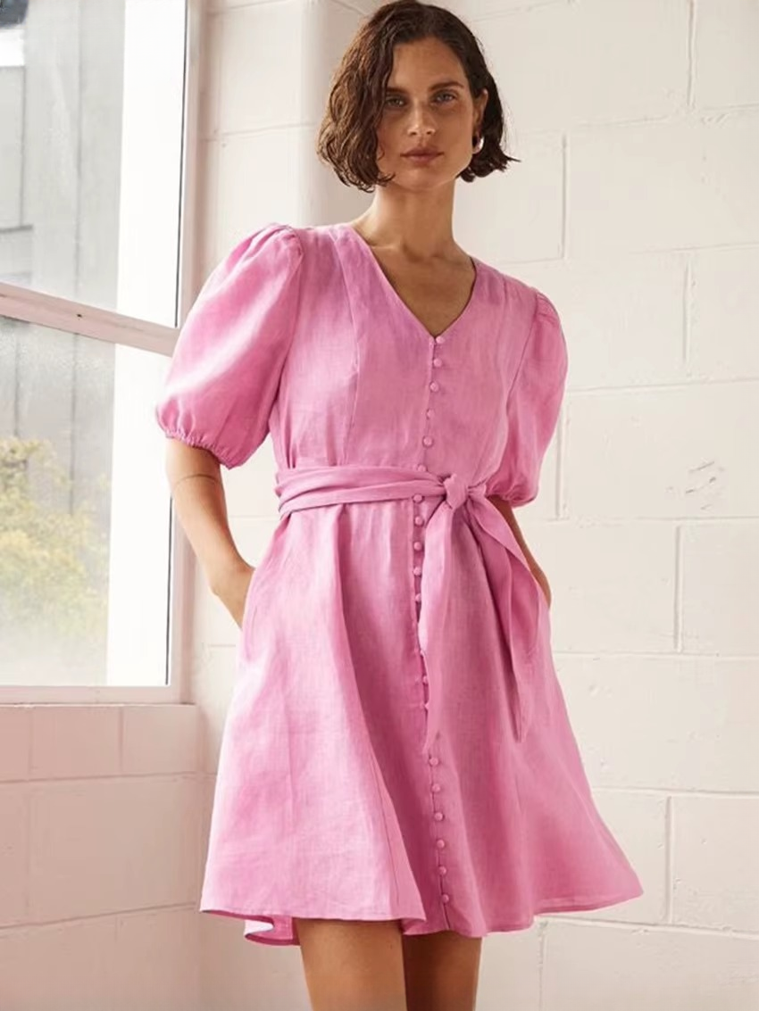 Elegant A-LINE Lace-Up Classic V-Neck Short Sleeve Mini Dresses