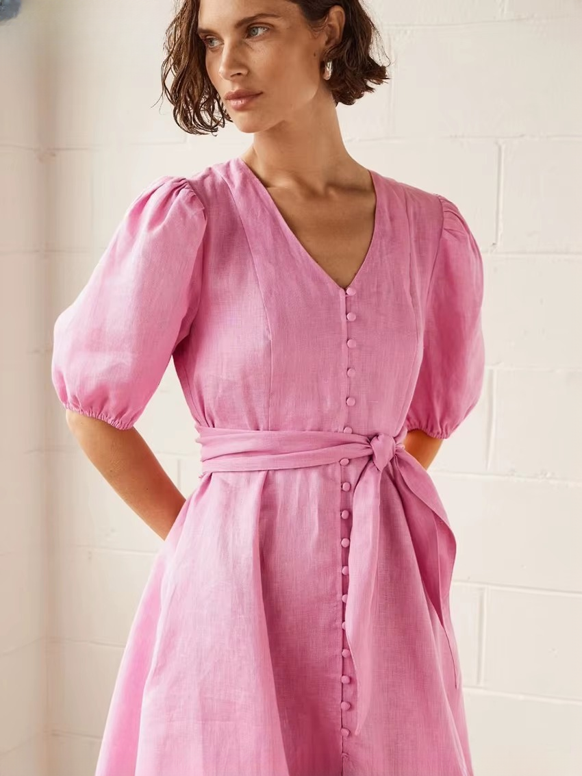 Elegant A-LINE Lace-Up Classic V-Neck Short Sleeve Mini Dresses - Image 2