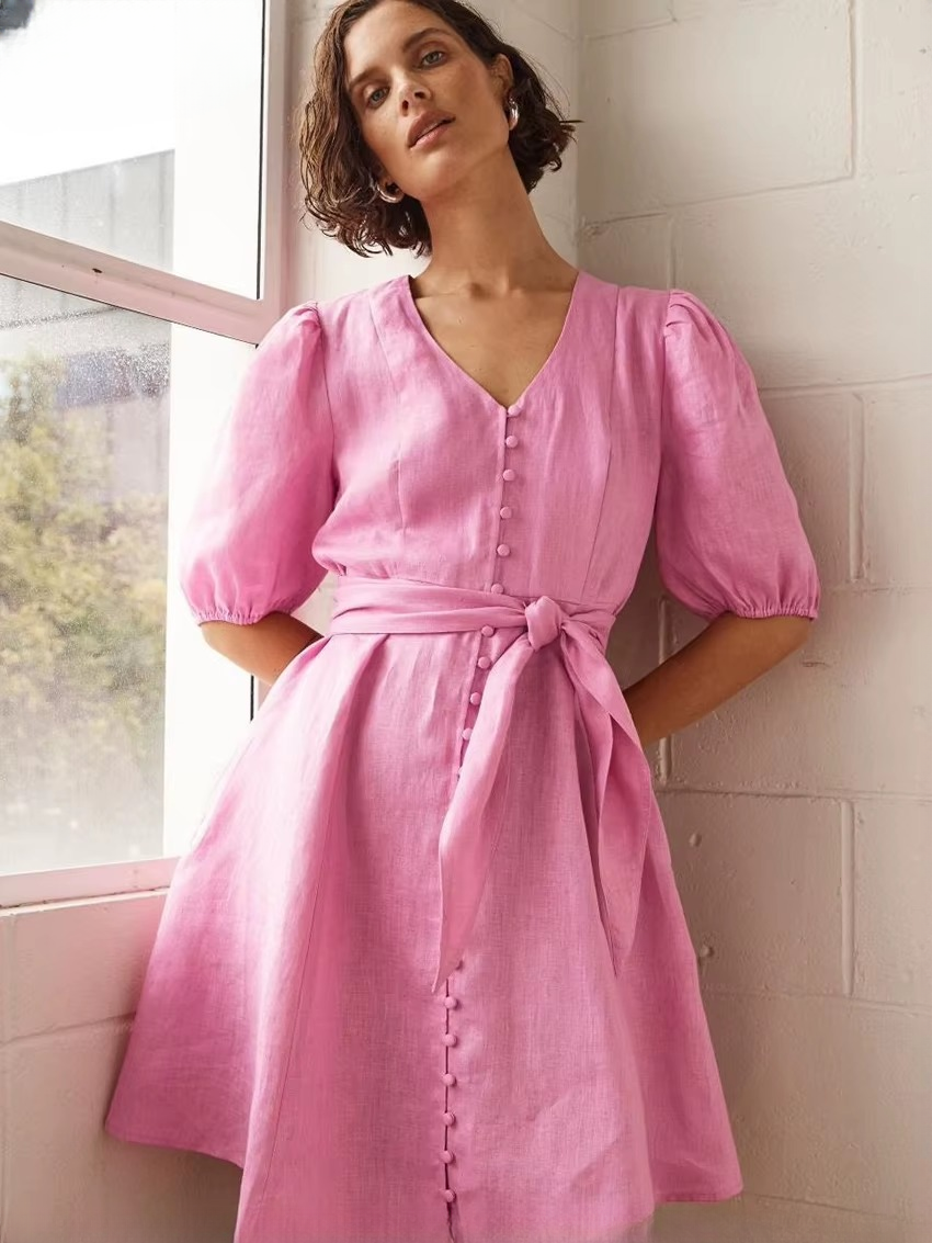 Elegant A-LINE Lace-Up Classic V-Neck Short Sleeve Mini Dresses - Image 3