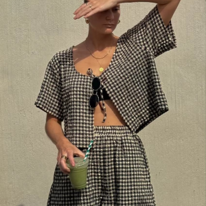 Casual V-Neck Short Sleeve Shirt With High Waist Shorts Set Two Piece Set