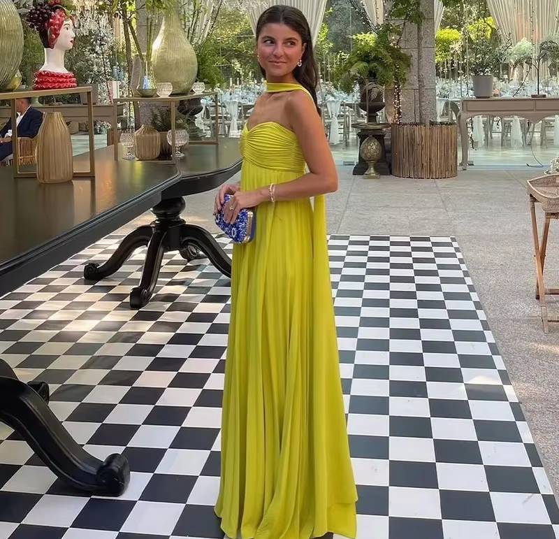 Elegant Chest Wrapping Sleeveless Strapless Ribbon Pleated Maxi Dress - Image 5