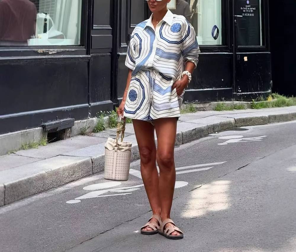 Casual Loose Lapel Long Sleeve Top High Waist Two Piece Set - Image 4