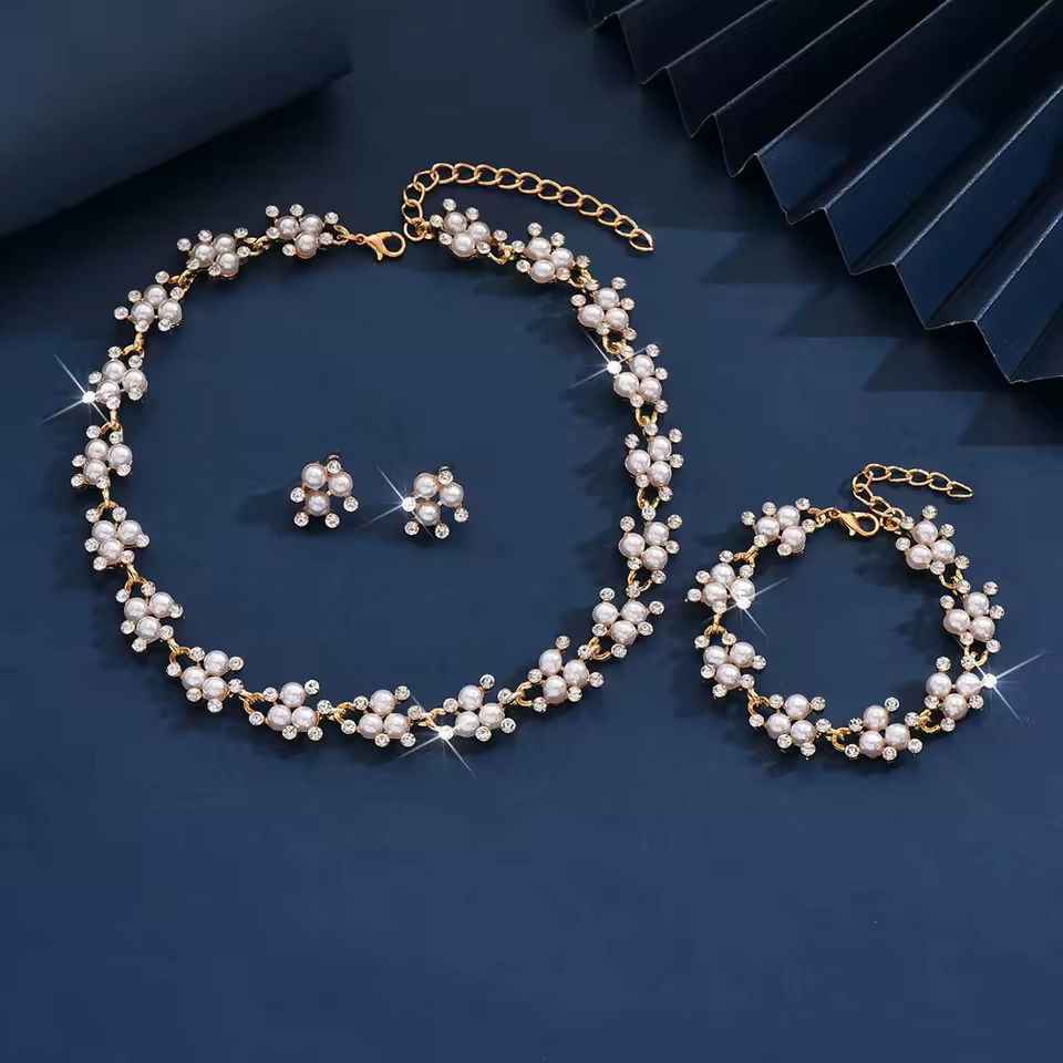 4PC Imitation Pearl Necklace Earrings Bracelet Wedding Party Jewelry Set - Image 2