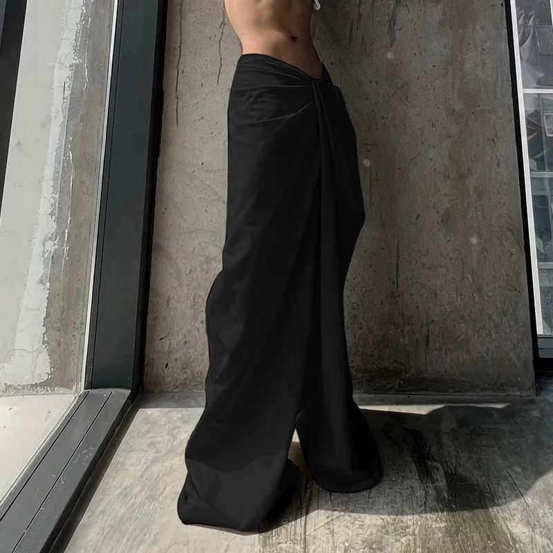 Casual Shirring Loose Fit Zipper Fly Folds Non Stretch Straight Pants - Image 10