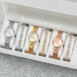 6PCS Set Steel Band Quartz Watches Diamond Bracelets Set Without Box