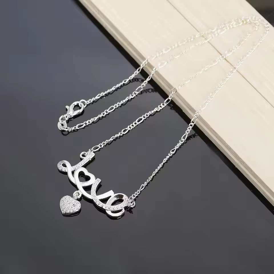 925 Sterling Silver 18 Inch AAA Zircon Heart Shaped Love Wedding Party Pendant Necklace