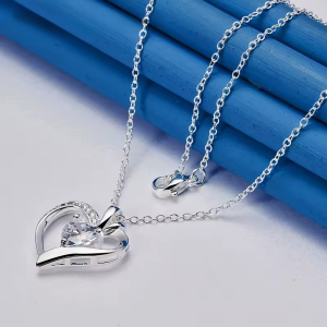 925 Sterling Silver Fine Heart Zircon Wedding Necklace