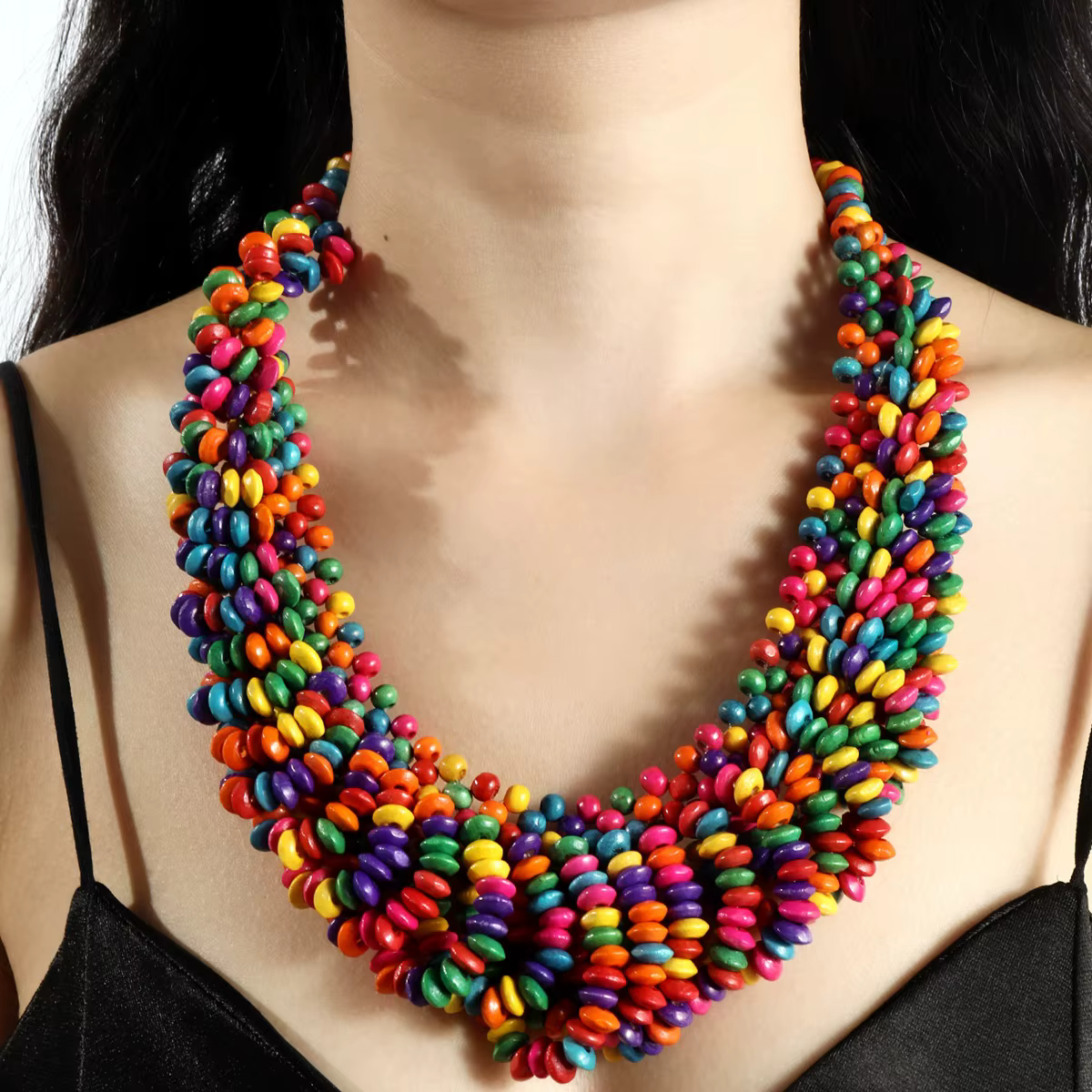 Bohemian Colored Wooden Beads Handmade Beaded Necklaces