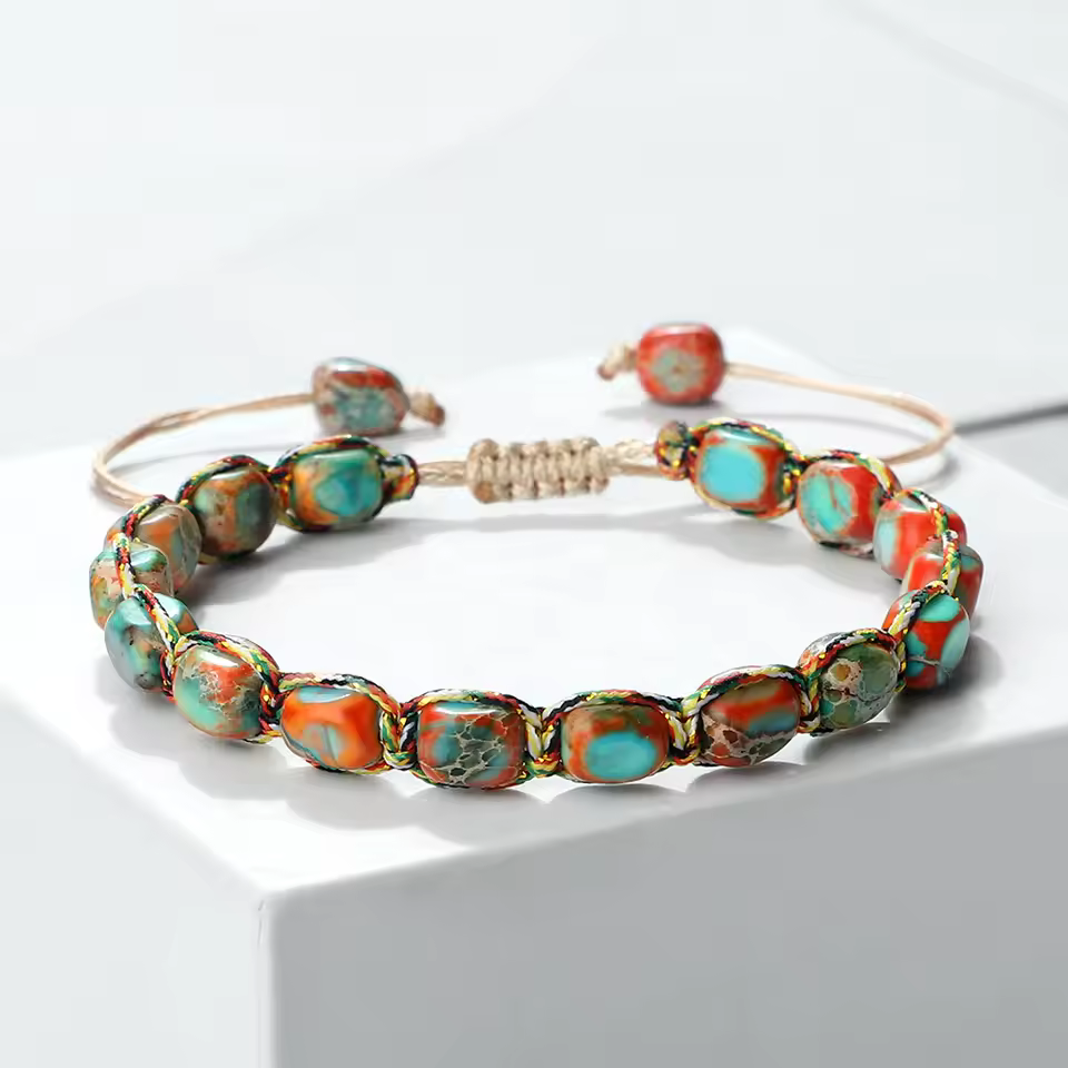 Bohemian Imperial Stone Beaded Handmade Braided String Bangles - Image 2