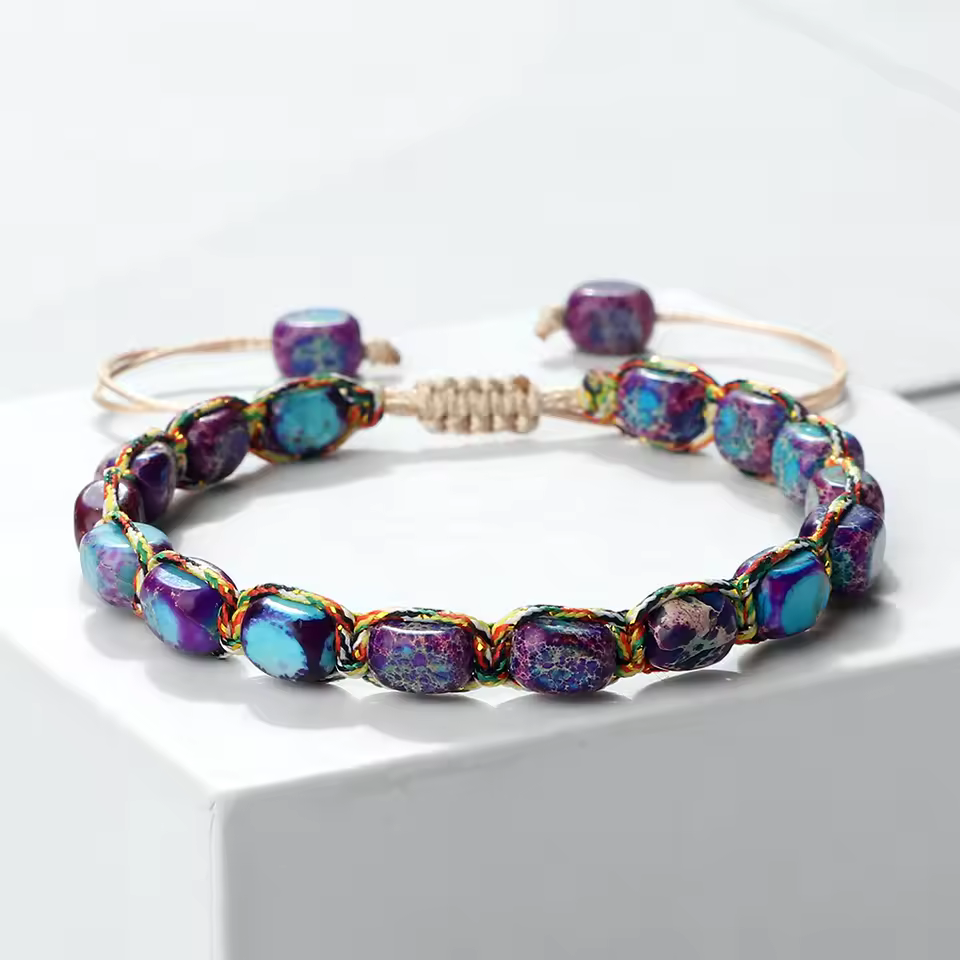 Bohemian Imperial Stone Beaded Handmade Braided String Bangles - Image 3