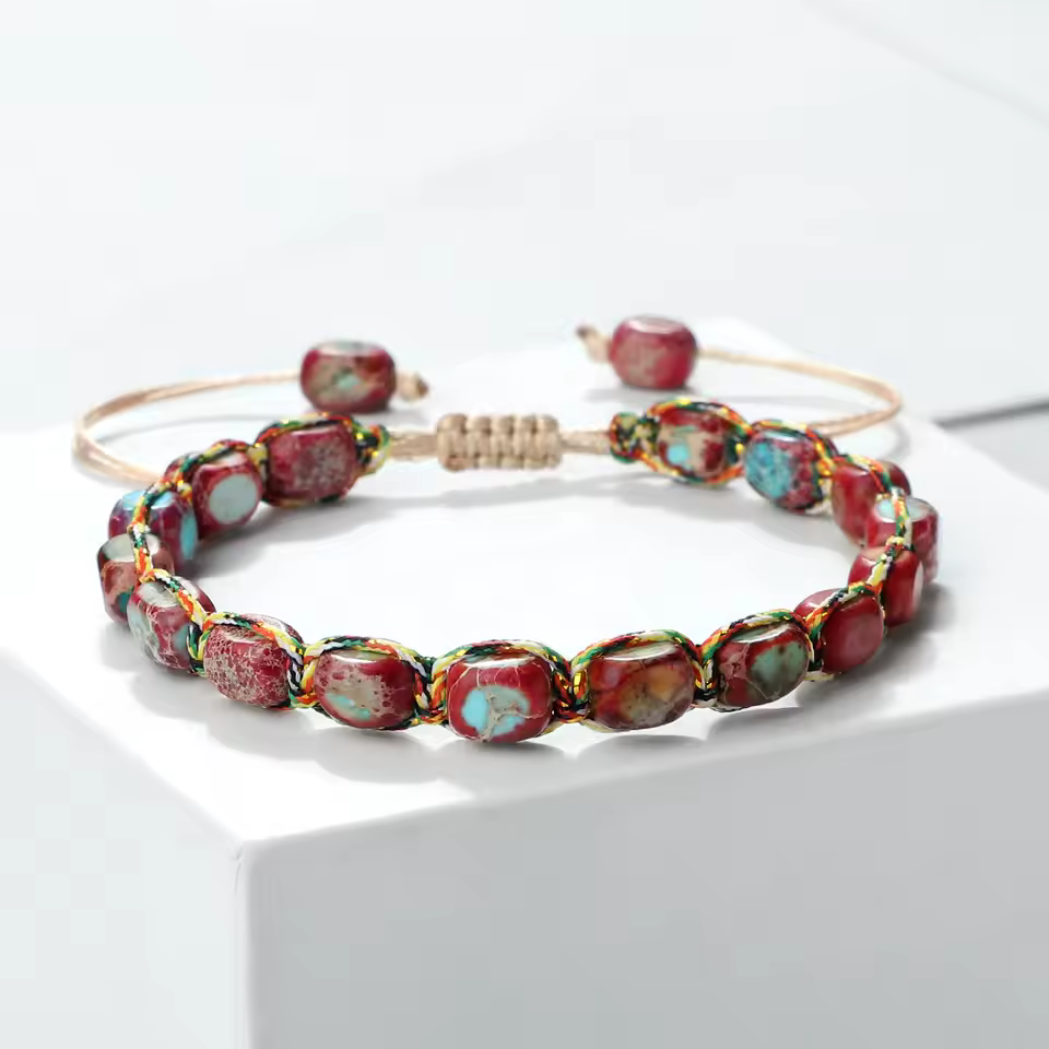 Bohemian Imperial Stone Beaded Handmade Braided String Bangles - Image 4