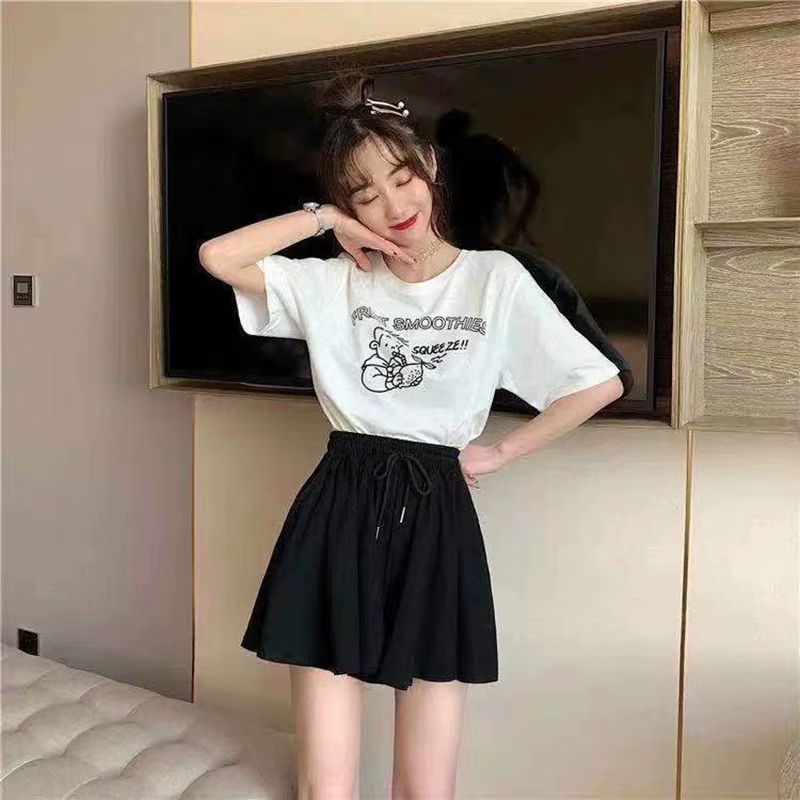 Casual A-Line Elastic High Waist Wide Leg Loose Shorts Skirts