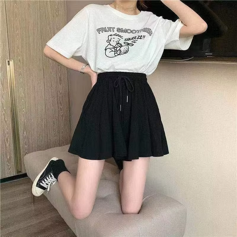 Casual A-Line Elastic High Waist Wide Leg Loose Shorts Skirts - Image 5
