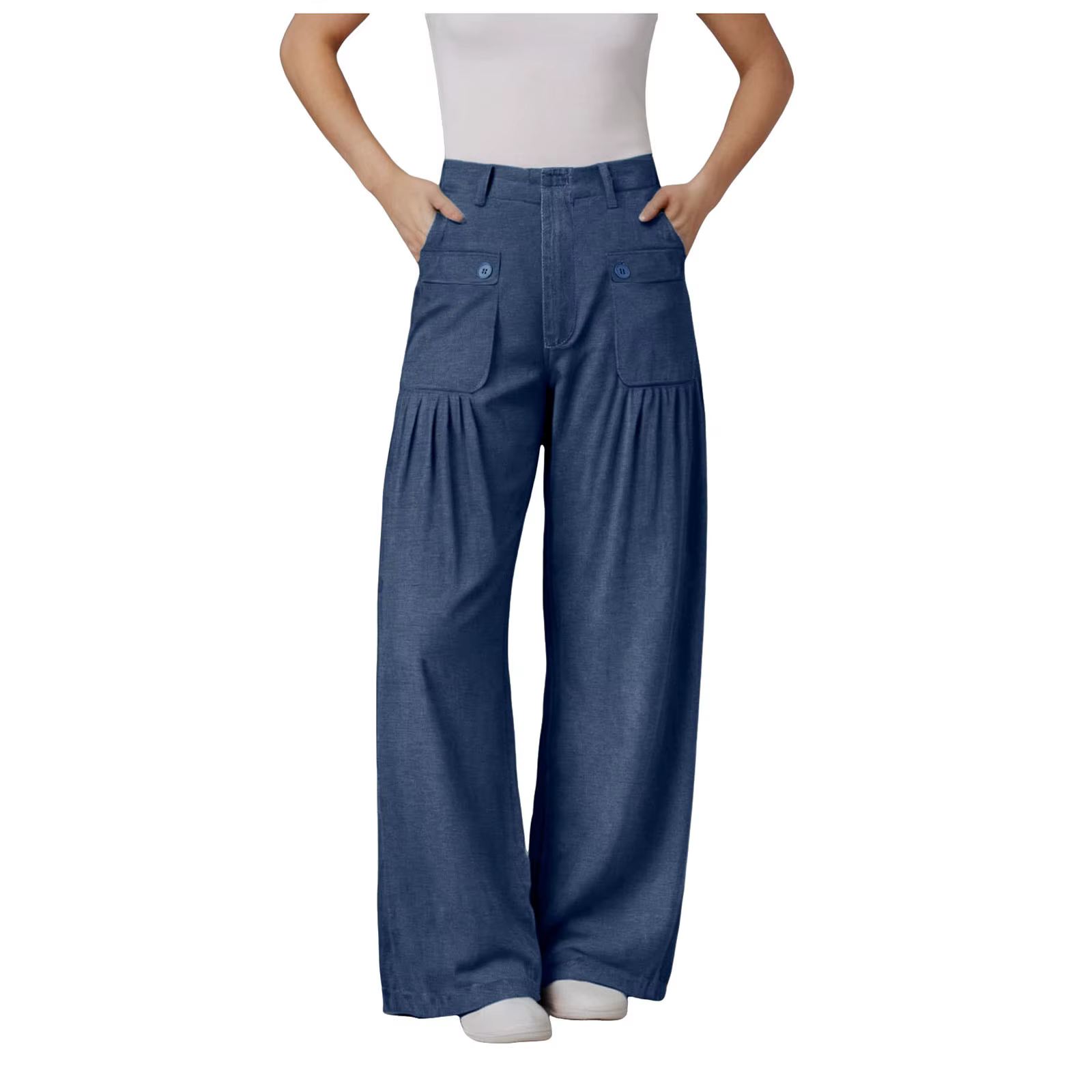 Casual Adjustable Hem With Pockets Plus Size Wide Leg With Pockets Jeans - Image 5