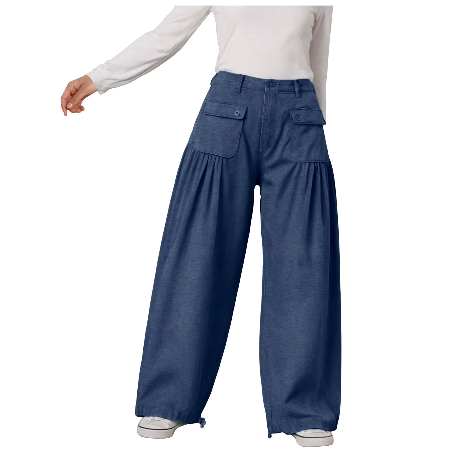 Casual Adjustable Hem With Pockets Plus Size Wide Leg With Pockets Jeans - Image 6