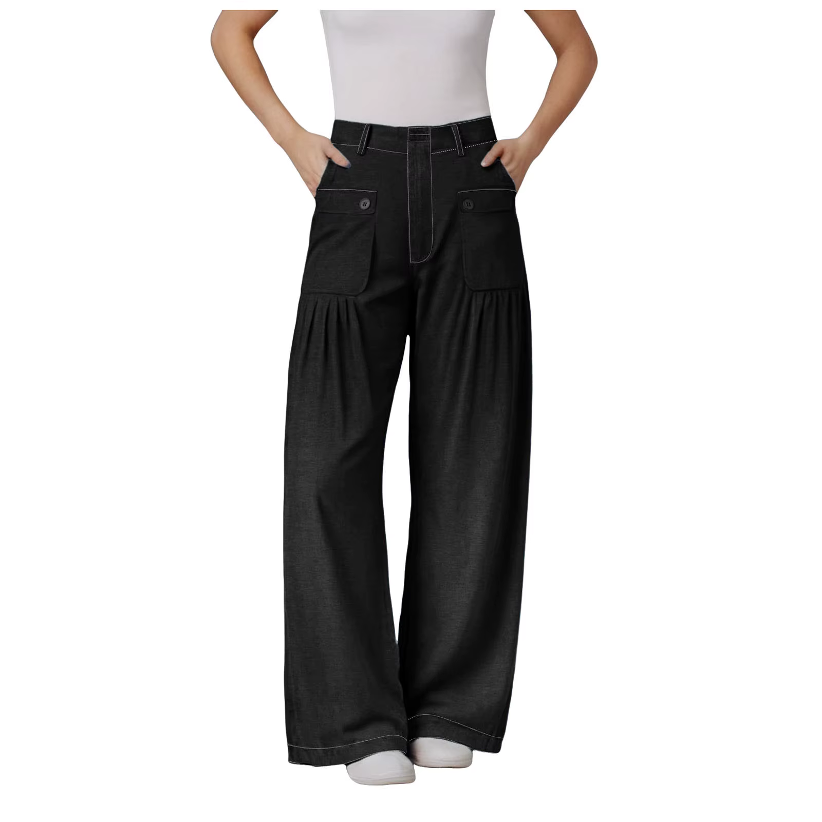 Casual Adjustable Hem With Pockets Plus Size Wide Leg With Pockets Jeans - Image 7