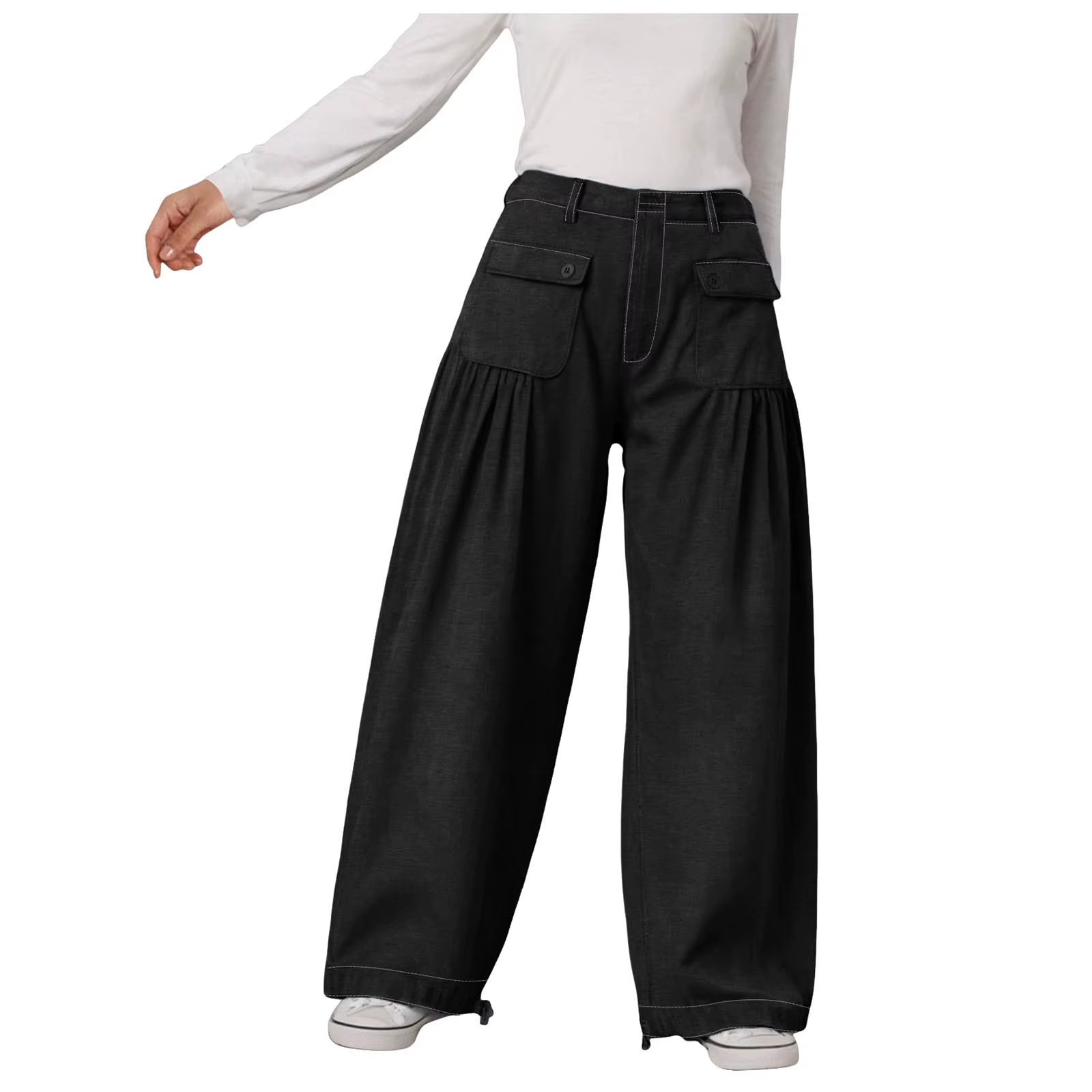 Casual Adjustable Hem With Pockets Plus Size Wide Leg With Pockets Jeans - Image 8