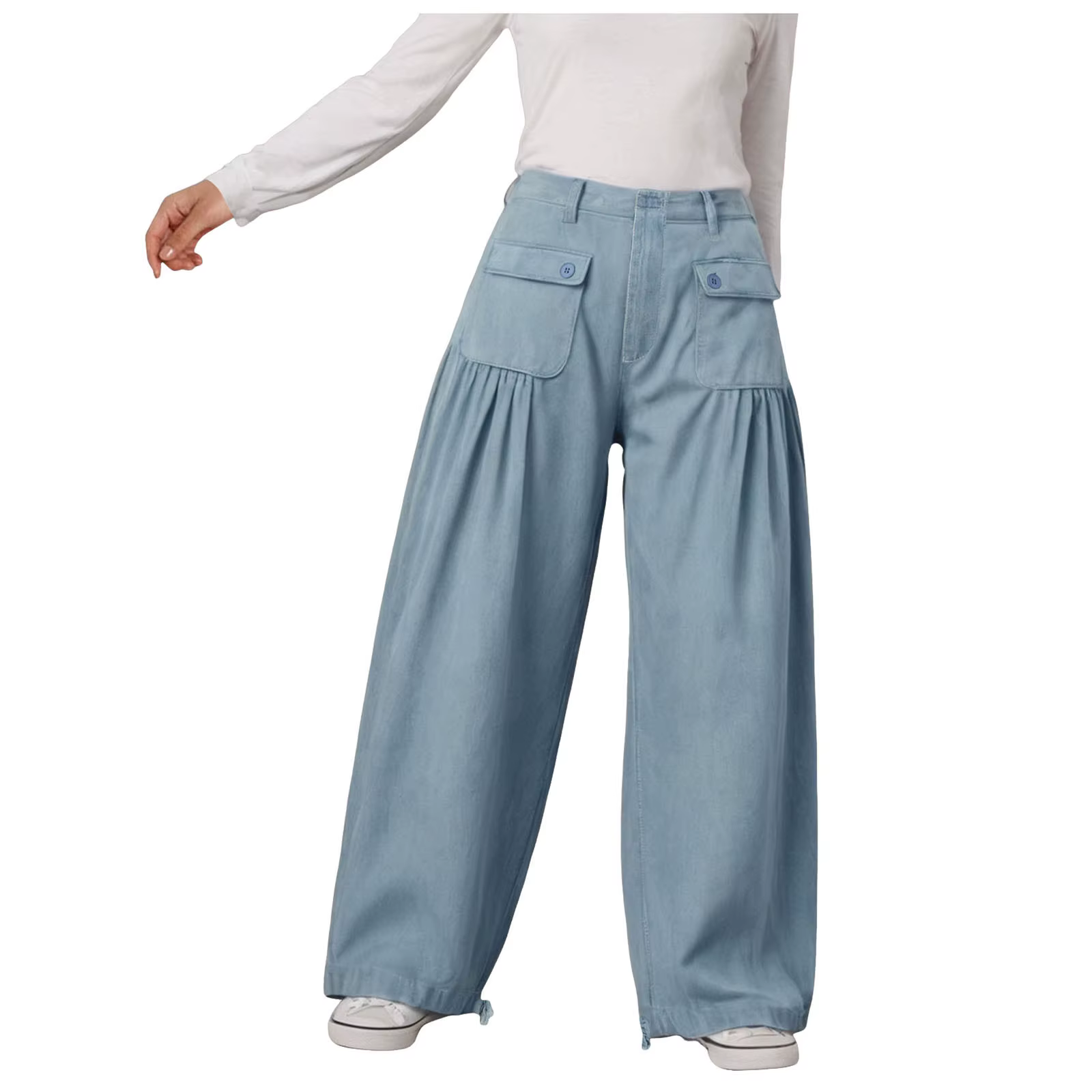 Casual Adjustable Hem With Pockets Plus Size Wide Leg With Pockets Jeans - Image 2