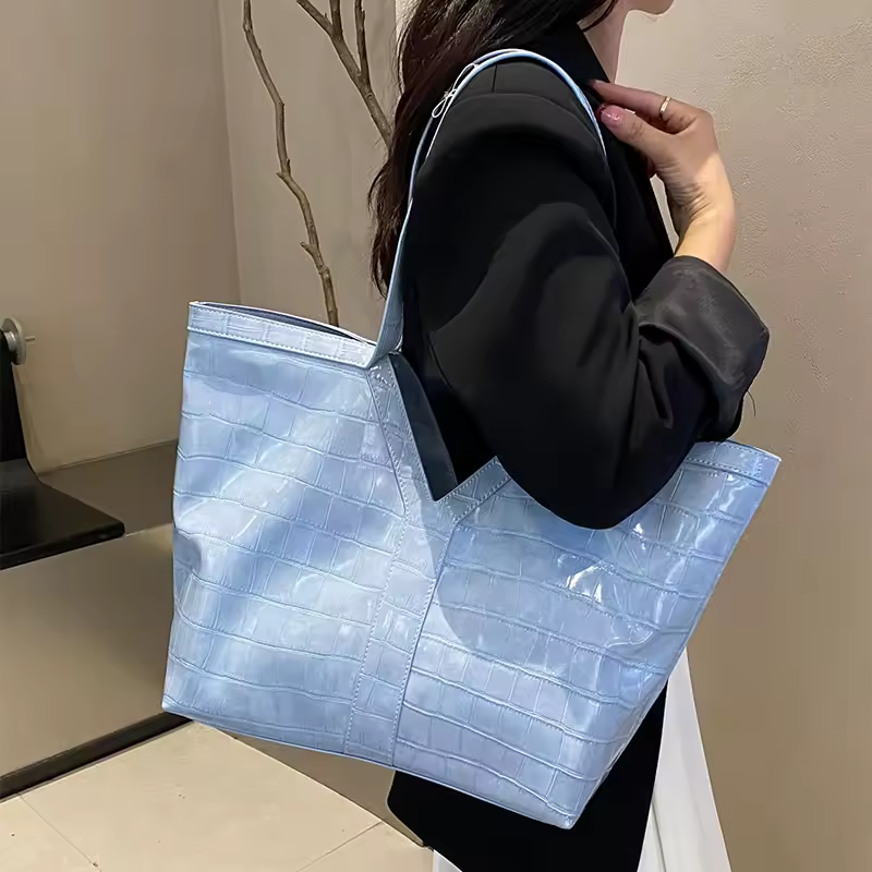 Casual Appliques Genuine Leather Tote High-end Shopping Shoulder Bag