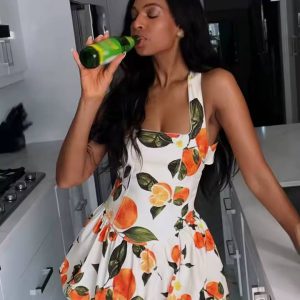 Casual Backless Pleated Decorate Square Collar Beach Style Mini Sling Dress