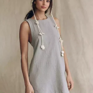 Casual Backless Simple Lines Sleeveless Mini Shift Dress