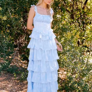 Casual Backless Spaghetti Strap Square Collar Sleeveless Ruffled Maxi Dress