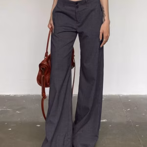 Casual Basic Solid Straight Slim Low-Waisted Wide Leg Pants Streetwear