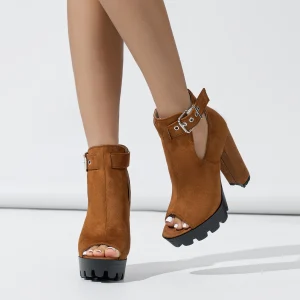 Casual Buckle strap Platform  Hollow Out Peep Toe Boots