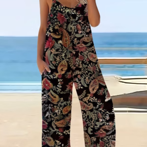 Casual Chic Bohemian Printed Plus Size Pocket Jumpsuit Rompers