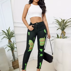 Casual Comfortable Knit Ripped High Stretch Skinny Denim Pencil Jeans