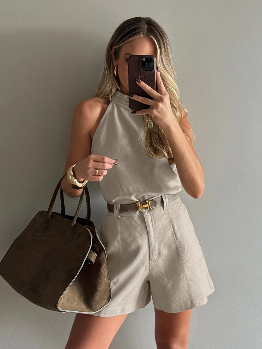 Casual Cotton O-Neck Sleepwear Sleeveless Crop Top And Pajamas 2 Piece Suit - Image 8