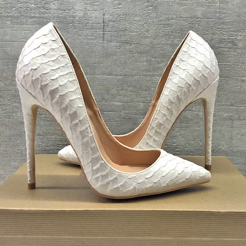 Casual Crocodile Effect Solid Pattern Pointy Pumps Chic Stiletto High Heels