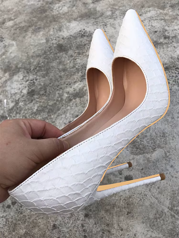 Casual Crocodile Effect Solid Pattern Pointy Pumps Chic Stiletto High Heels - Image 5