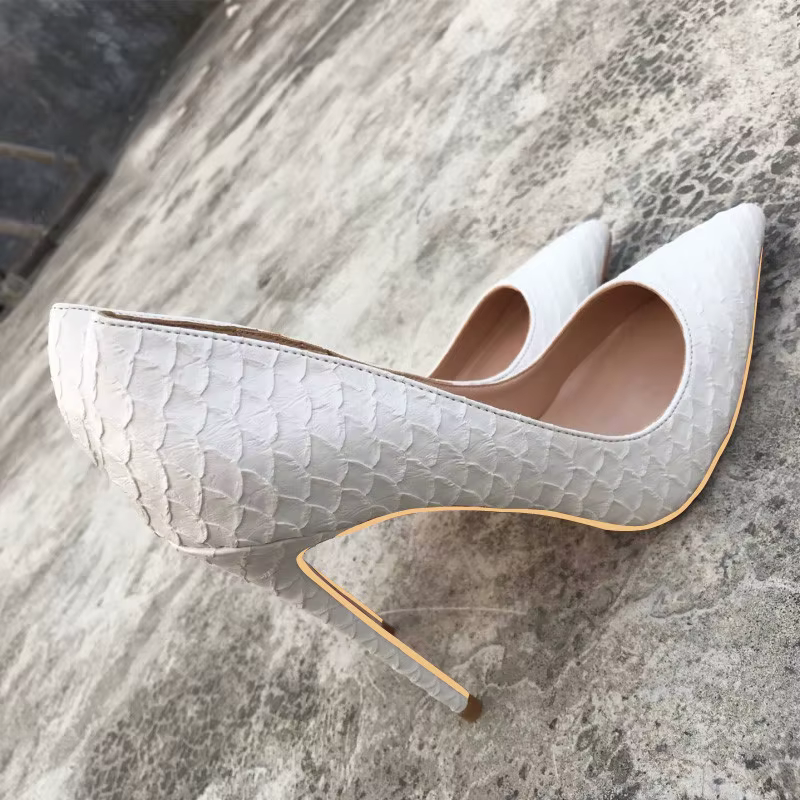 Casual Crocodile Effect Solid Pattern Pointy Pumps Chic Stiletto High Heels - Image 6