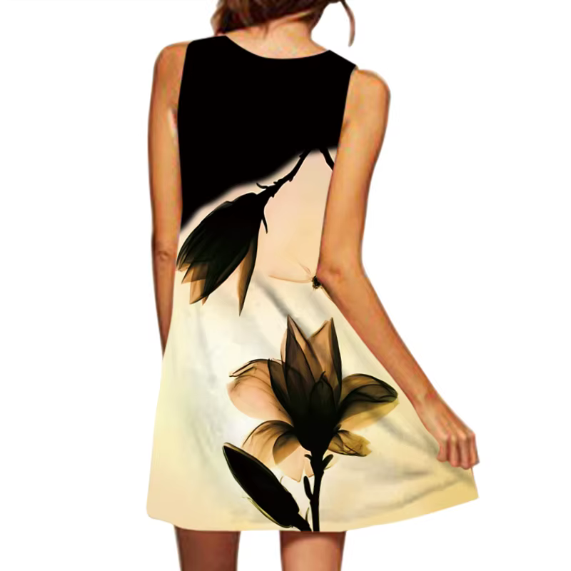 Casual Cross-border V-neck Sleeveless Printed Large Hem Knee-Length Dress - Image 2