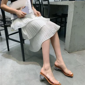 Casual Crystal Ball Low PVC Transparent Clear Peep Toe Sandals