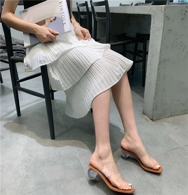 Casual Crystal Ball Low PVC Transparent Clear Peep Toe Sandals