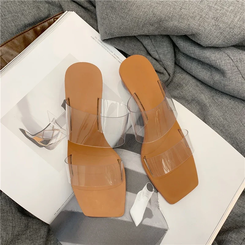 Casual Crystal Ball Low PVC Transparent Clear Peep Toe Sandals - Image 2