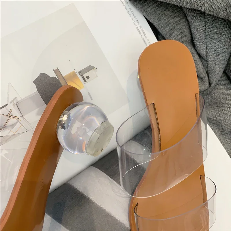 Casual Crystal Ball Low PVC Transparent Clear Peep Toe Sandals - Image 4