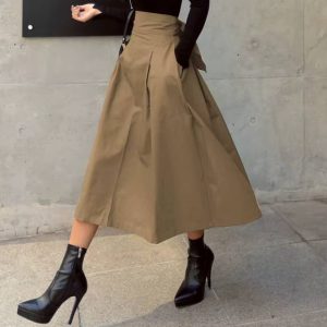 Casual Dropped Big Swing Wild High Waist Bow Slim Midi Skirt