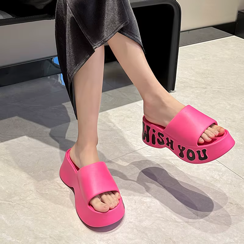Casual Fashion Print Wedge Platform Thick Bottom Cloud Slippers